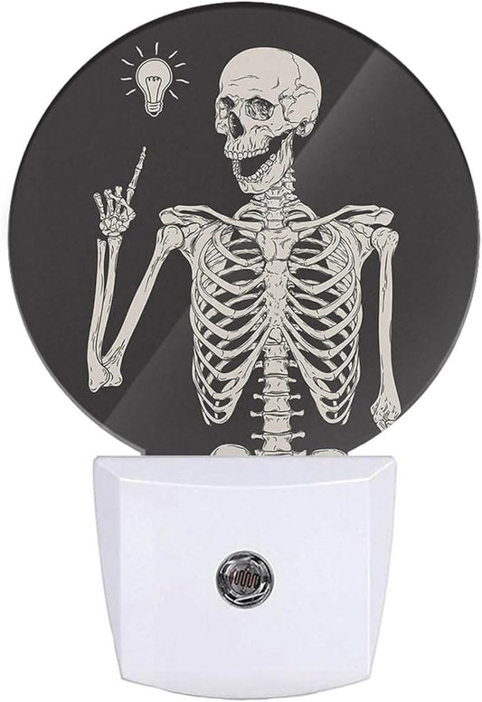 EKOBLA Funny Skull Night Light Human Skeleton Posing Rock Music Pose Black White Night Lights Plug into Wall Auto on/Off Led Lamp for Boys Girls Men Women Halloween Holiday Gifts