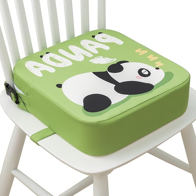 Toddler Booster Seat for Dining Table, Portable Kids Booster Seat with Safety Buckles Portable Increasing Booster Cushion with Non-Slip Bottom (Green Panda)