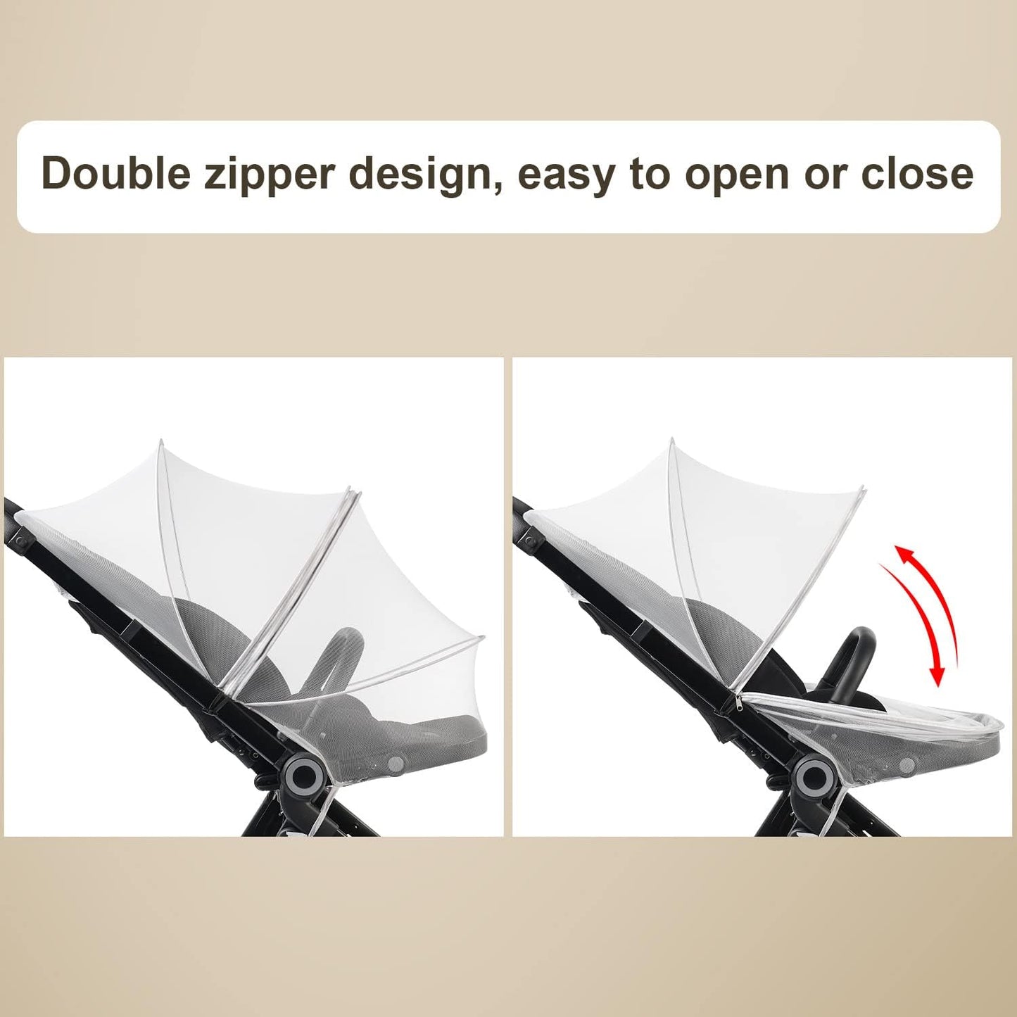 Baby Mosquito Net with Double Zipper, Bassinet Stroller Cover for Baby/Car Seat/Cradles/Carriers, Easy to Use, Keep Insects/Bugs/Cats Out, White