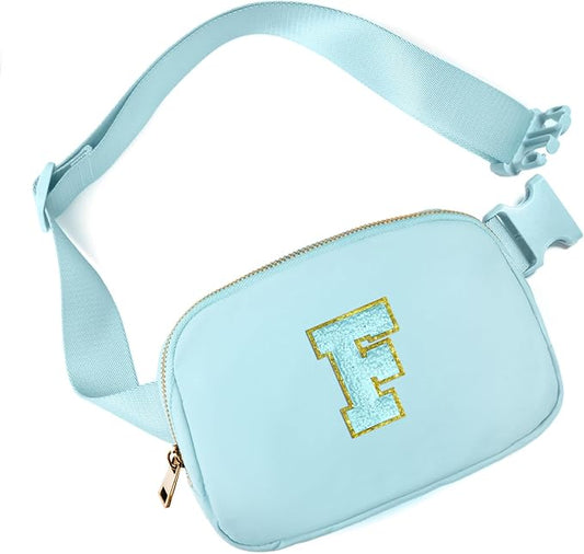Gitus Gifts for 8 9 10 11 12 Year Old Girls Belt Bag Fanny Pack Crossbody Bags with Initial Letter Patch Cute Stuff Birthday Gifts for Teen Girls Women Personalized Trend Stuff (Icing Blue-F)