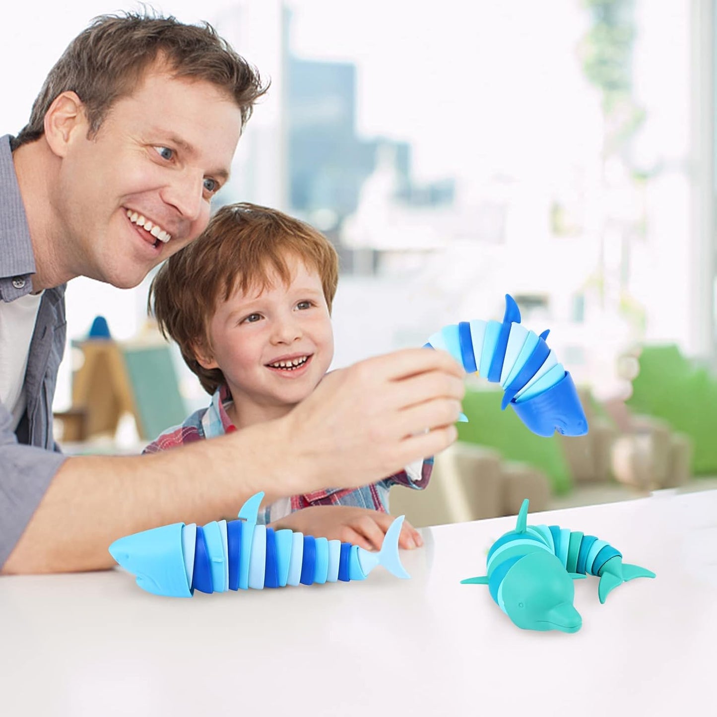 4 Pcs 3D Sensory Toys Printed Articulated Dolphin Fidget Toy Ocean Shark Decompression Toys Fun Sensory Stress Reliever Toys for Children Adults Articulated Fidget Toy