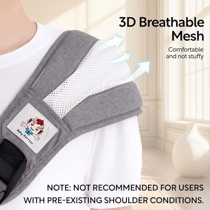 Baby Sling Carrier with Hip Seat - Breathable & Adjustable, Anti-Slip Design for Infants 0-36 Months, ASTM Certified, Ergonomic Hands-Free Carrier Carrying 8-35lbs (Gray)