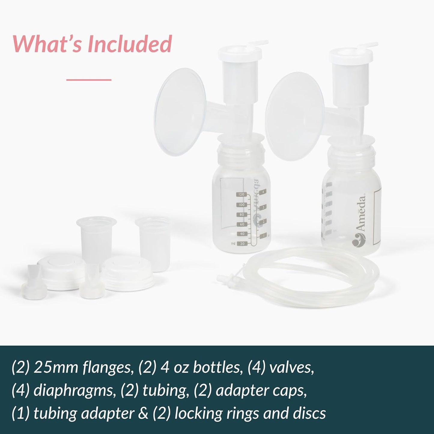 Ameda HygieniKit Universal Milk Collection System | Hands Free Breast Pump Accessories | (New & Improved) | Breastfeeding Supplies | Pumping Essentials | Flanges, Bottles, Valves, Diaphragms & Tubing