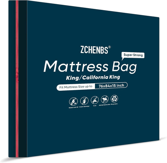 ZCHENBS® – Mattress Bags for Moving and Storage,Mattress Bag with Zippers,5 Mil Ultra-Thick Bed Bag,Waterproof,Anti-Tear,Heavy-Duty Mattress bag (Black, King/California King-(1 Pack))