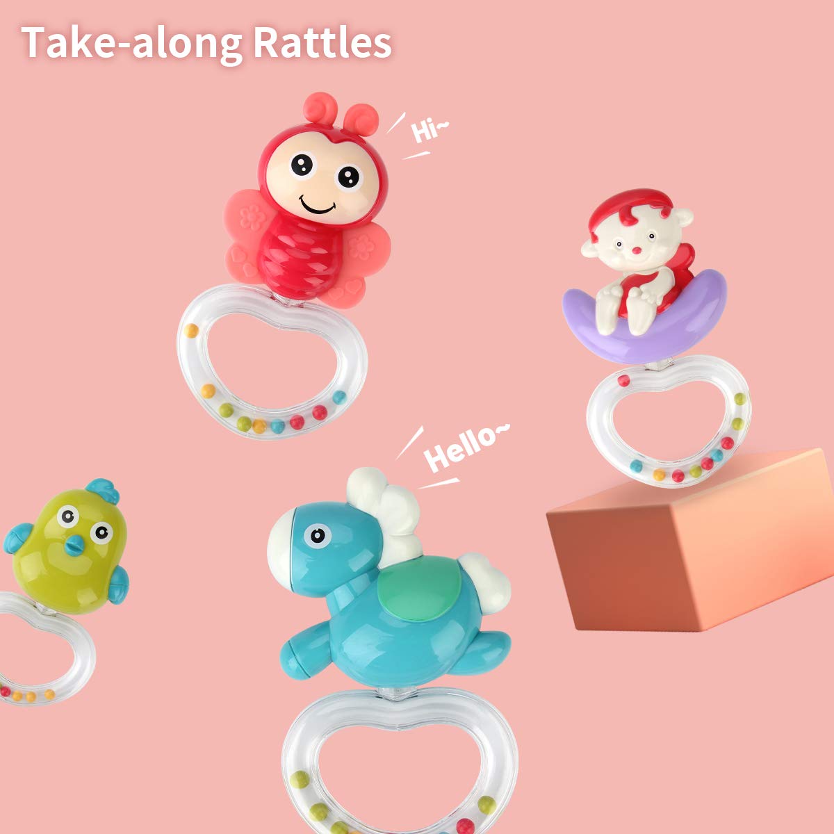 Mini Tudou Baby Musical Mobile Crib Toys with Projector and Light, Timing Function, Remote Control Baby Cot Mobile with Take Along Music Box and Rattles, Present for Newborn Babies Boys Girls