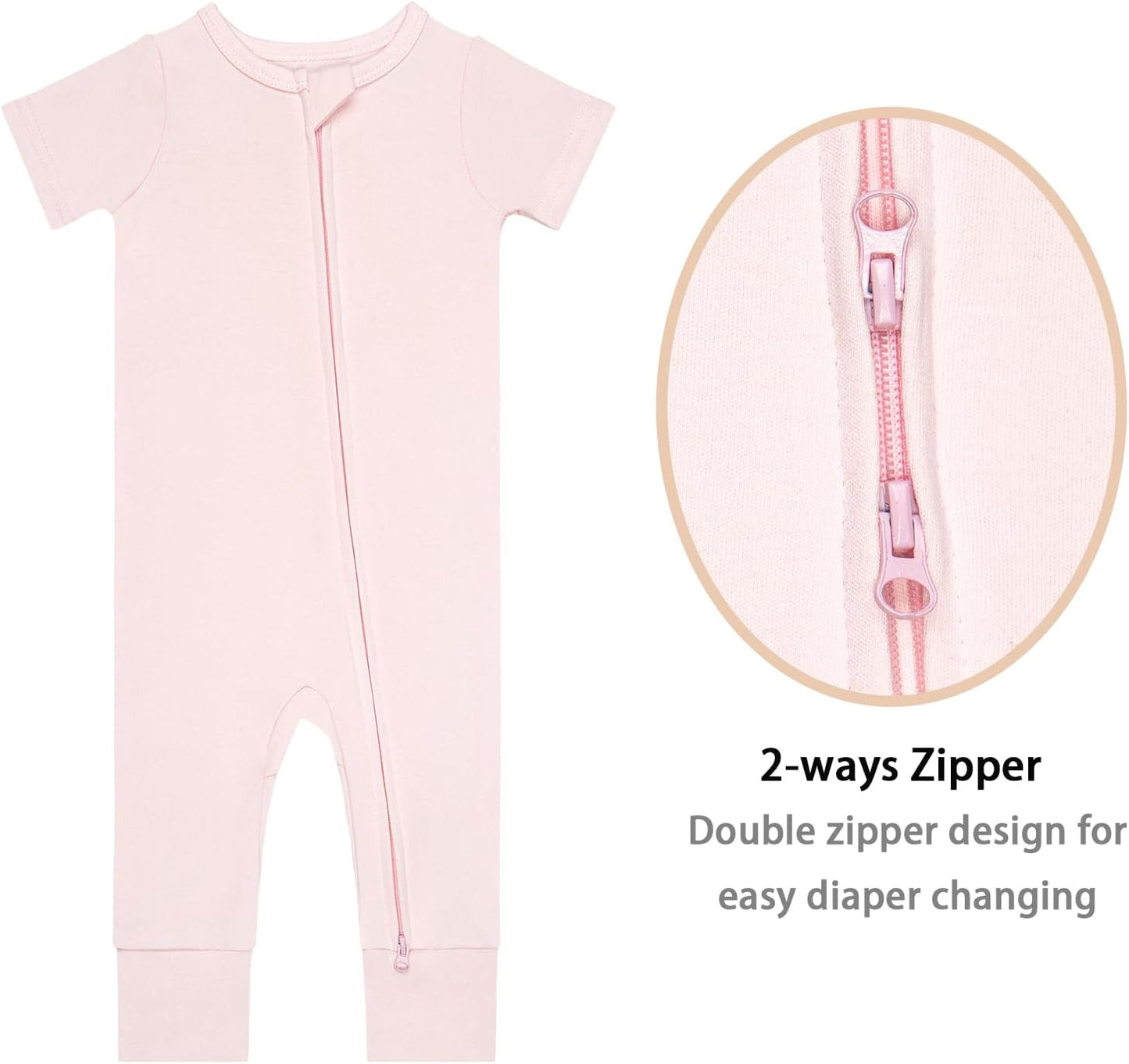 GUISBY Footless Short Sleeve Baby Pajamas with Zipper Cotton Infant Sleepwear