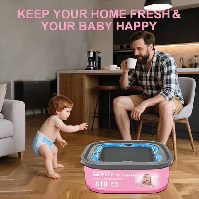 Jumbo Square Refills Disposal Bags Refill Compatible with Genie Diaper Compact, Select Pails(Not Fit Classic Version Pails), Hold Up to 810 Newborn-Sized Diapers Per Refill, 4 Pack