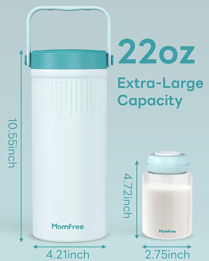 22oz Portable Breast Milk Cooler for Breastmilk Storage, Liquid Gold Saver 360° Cooling Keeps Milk Fresh for 24 Hours, Larger Capacity Breastmilk Chiller with 2pcs Bottles for Outdoor Mom
