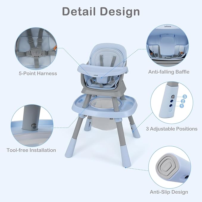 INFANS 9 in 1 High Chair, Convertible Baby Highchair for Babies and Toddlers, Table and Chair Set Building Block Infant Dining Booster Seat, Kids Stool with Activity Children Play Kitchen (Blue)