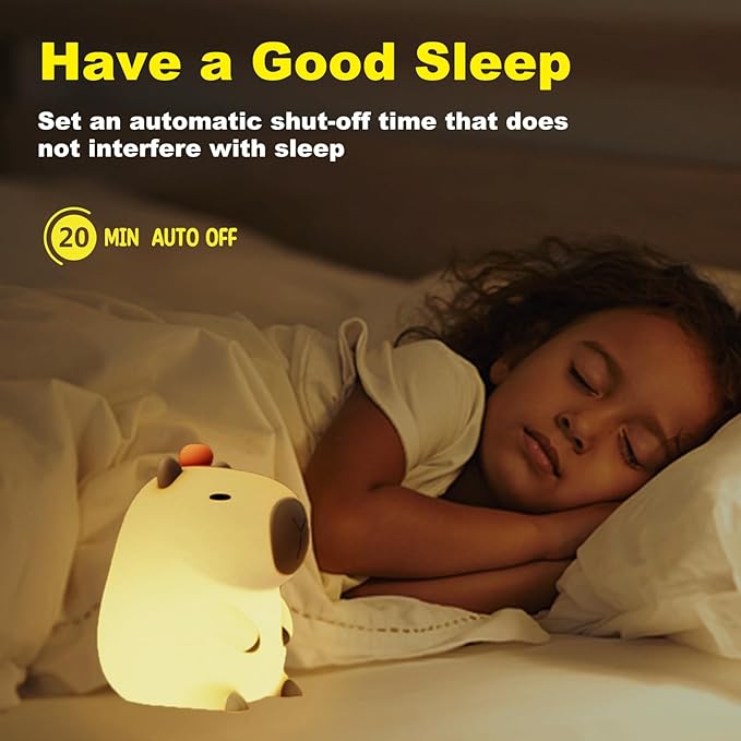 ShopHar Capybara Night Light, Cute Adorable Animal Nursery LED Night Lamp, USB Rechargeable Timing Dimming Sleep Table Lamp with Touch Sensor for Bedrooms, Living Room