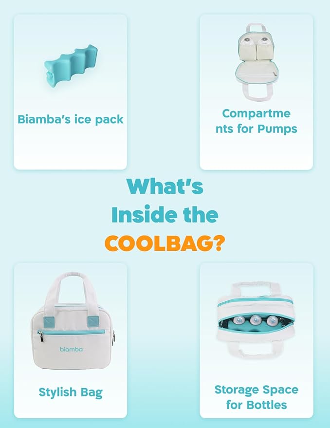 Coolbag Breastmilk Cooler Bag - Dedicated Storage Breast Pump Bag, Stores up to Six Bottles - Large Built-in Breastmilk Cooler w/Ice Pack - Double Zipper & Separate Spaces for Different Items