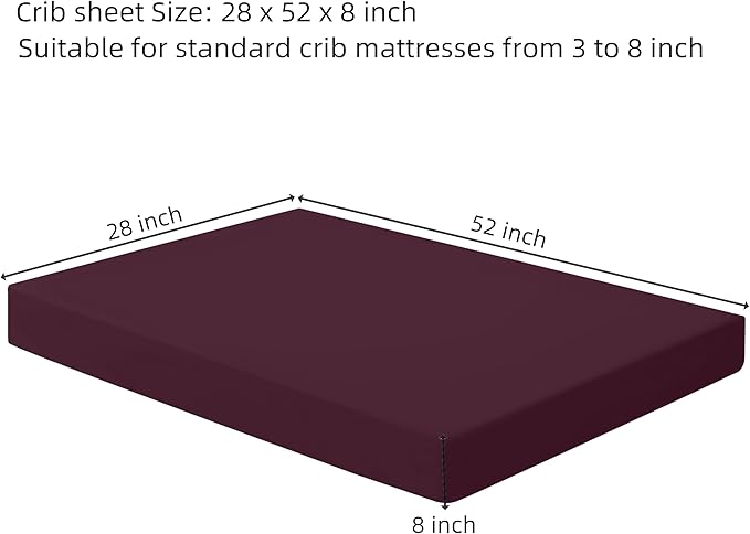 HBHLFZ Crib Sheets for Boys, Girls, 28x52 Inch Fitted Crib Sheet - 8 Inch Deep Pocketed Fixed Sheet - Soft and Comfortable Microfibre - Fits Standard cot and Toddler mattresses, Burgundy