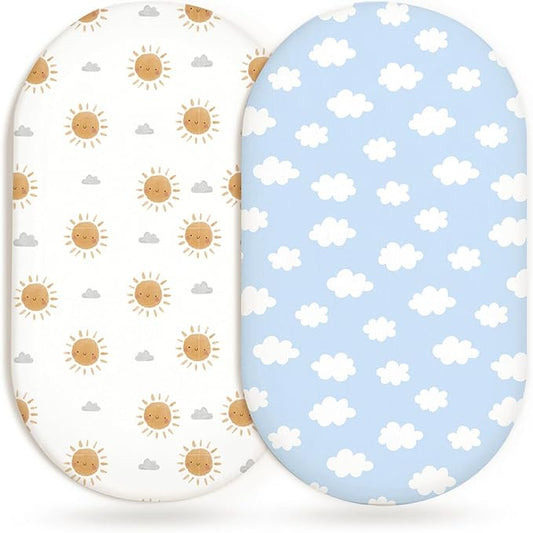 Bassinet Sheets for Baby Girls Boys 2 Pack, Fitted Baby Mattress Sheet for Rectangle, Oval, Hourglass Bassinet Mattress, Breathable Cozy & Universal Fit (Sunny Morning)