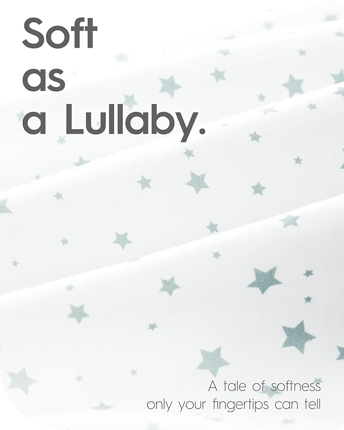 Pack and Play Sheets Fitted, TotBasic Buttery Soft Portable Crib Sheets, Compatible with Graco Pack n Play Playard Crib & Other 27 x 39 Inch Playpen Mattress, 2 Pack Playard Sheets(Grey Stars & Moon)