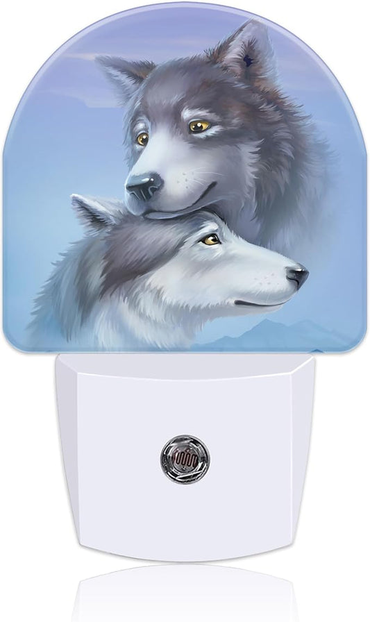 Night Light for Kids Girls Boys, Cool Wolf Couple LED Night Light Plug into Wall with Dusk to Dawn Sensor for Room Decor, Hallway, Kitchen, Bathroom, Nursery, Stairs