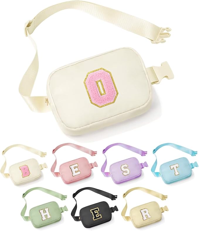 YOOLIFE Thank You Gifts for Women - Personalized Birthday Gifts for Women Mom Friend Sister Teacher Girlfriend Wife Her, Initial Belt Bag Crossbody Bags, White O