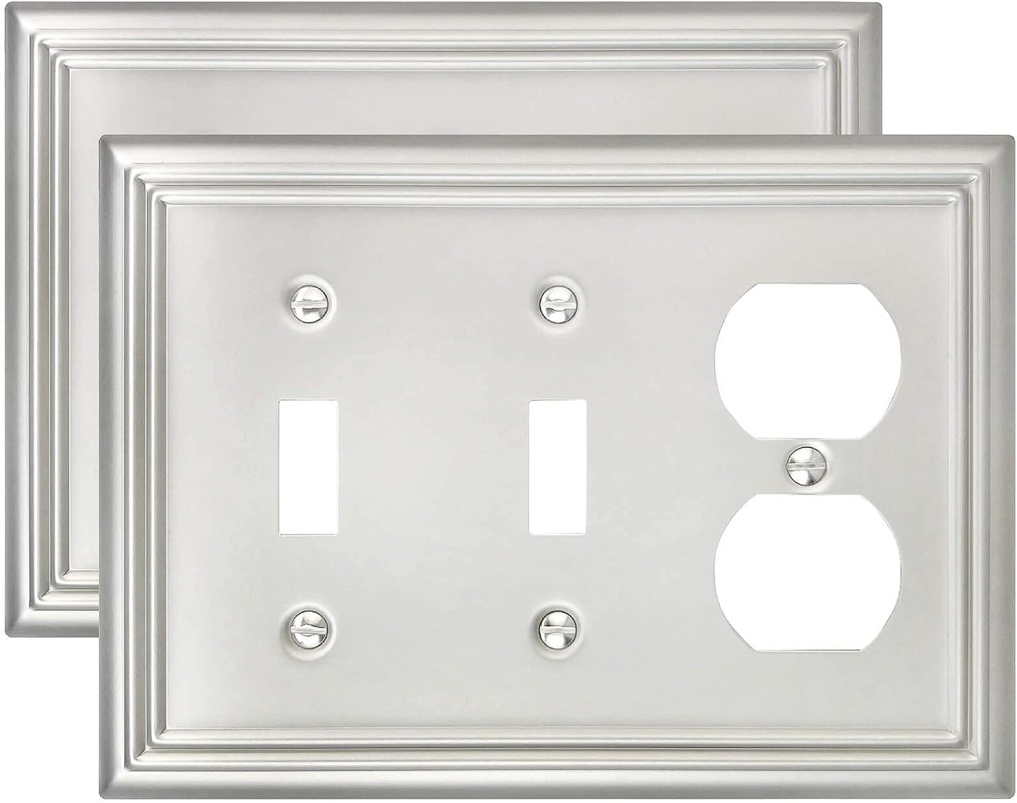 2-Pack Combination Toggle/Duplex Wall Plate, Faceplates for Light Switch, Receptacle Outlet, Dimmer Switch, Satin Nickel, 6.77''*4.88'', Midsize