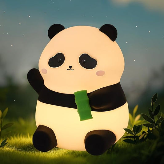 Panda Night Light, Silicone Lamp – Tap-Control Dimmable, 10H High/50H Low Battery Life, Soft Light for Breastfeeding Nursery, Cute Panda Gifts for Kids Boys Girls, Bedside Desk Decor