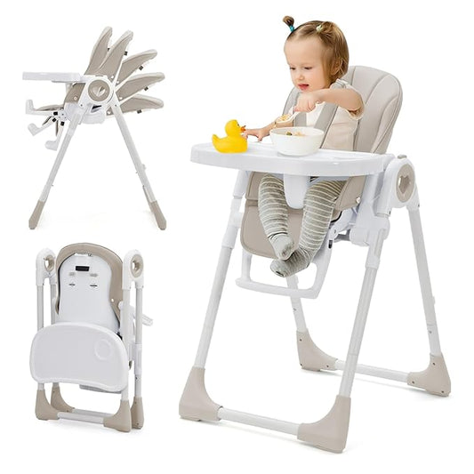 Foldable High Chairs for Babies and Toddlers, Adjustable Infant Baby Chair with Removable Tray and Non-Slip Foot Pads, Highchair for Children Aged 6 to 36 Months, Grey