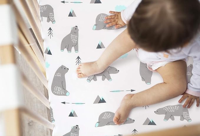 BROLEX Baby Fitted Crib Sheets: Kid Crib Sheets - Set of 2 for Toddler Standard Size Crib Mattress for Boys and Girls - Jersey Knit Crib Bed Sheets Owl Bear