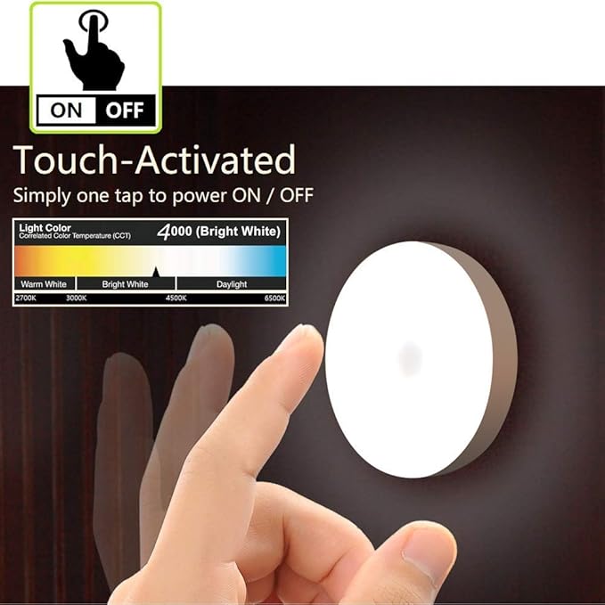 Mini Touch Light, Rechargeable Battery Operated Closet Lights Wardrobe Lights, Magnetic Stick-on Anywhere LED Night Light, Wireless Under Cabinet Lighting, Dimmable Tap Push Light Lamp
