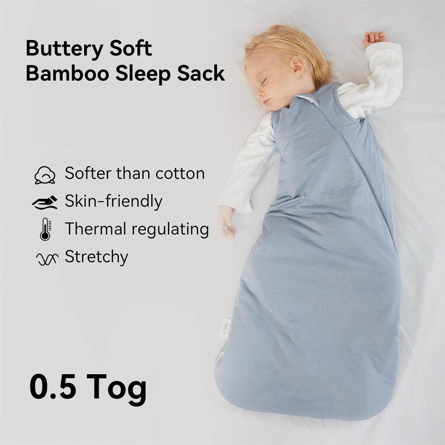 BubblePanda Rayon Made from Bamboo Sleep Sack 6-12 Months 0.5 Tog Soft Lightweight Toddler Sleep Sack for Babies 2-Way Zipper Wearable Blanket Baby 6 Months