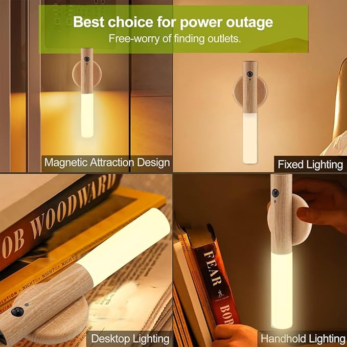 LANDGOO Nursery Night Lights 2 Pack - Baby Safe Motion Sensor with 2700K Warm Glow, Ash Wood Rechargeable Lamps for Bedroom & Nursery (Child-Safe Dual Room Coverage)