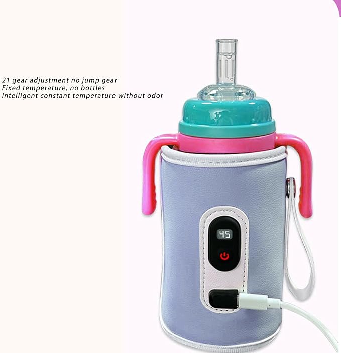 Portable Bottle Warmer, Calentador De Biberones Portable Bottle Warmer for Travel with LED Display USB 21 Speeds Temperature Adjustable for Drinks, Coffee, Water, Milk (Blue)