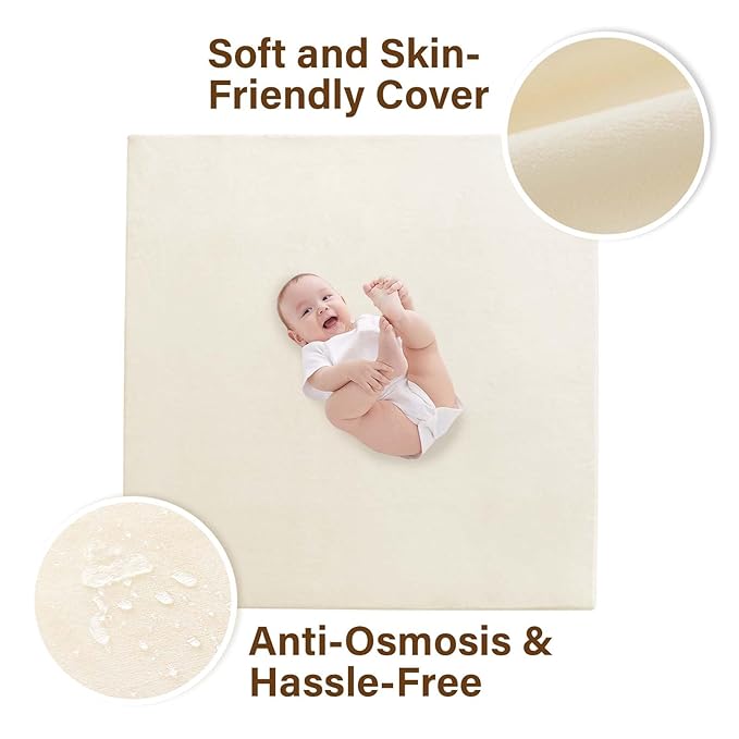 Baby Play Mat for Floor,1.3" Thick Soft Foam Playpen Mat with Removable Washable Cover,Waterproof & Anti-Slip 50" x 50" Nursery Rug for Tummy Time,Kids Crawling Mat for Toddlers Infant, Beige
