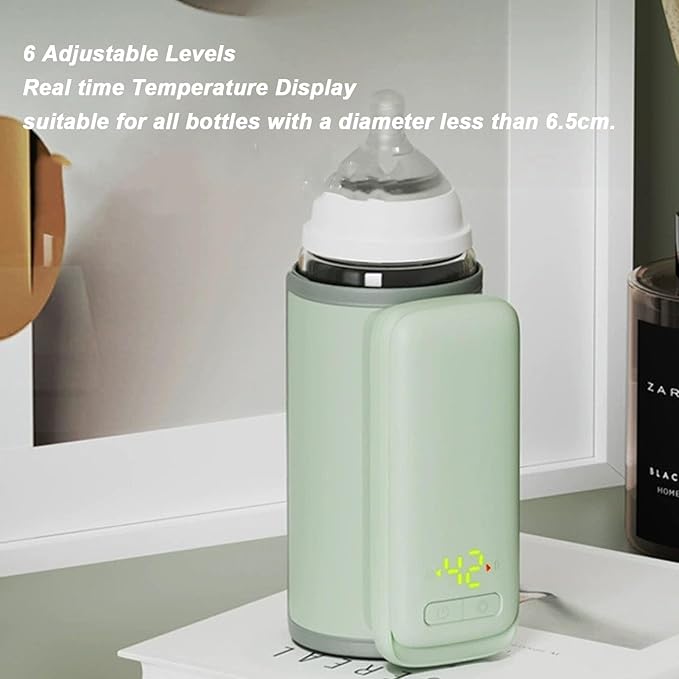 Baby Bottle Warmer, Portable Bottle Warmer, Fast Heating Travel Baby Milk Warmer with LED Display, Constant Temperature Travel Bottle Warmer for Home Family Travel