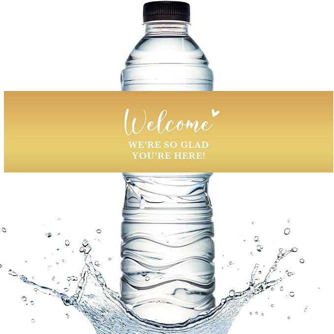 100PCS Wedding Water Bottle Labels Waterproof Greenery Floral Wraps Sticker for Water Bottle Baby Shower Bottle Label for Bridal Shower Party Thanks（Glod）