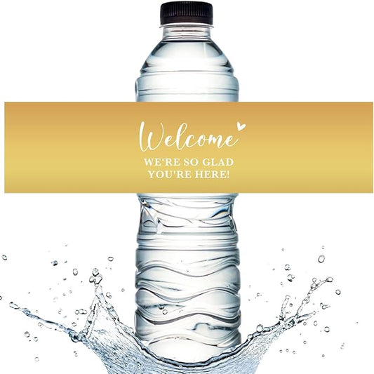 100PCS Wedding Water Bottle Labels Waterproof Greenery Floral Wraps Sticker for Water Bottle Baby Shower Bottle Label for Bridal Shower Party Thanks（Glod）