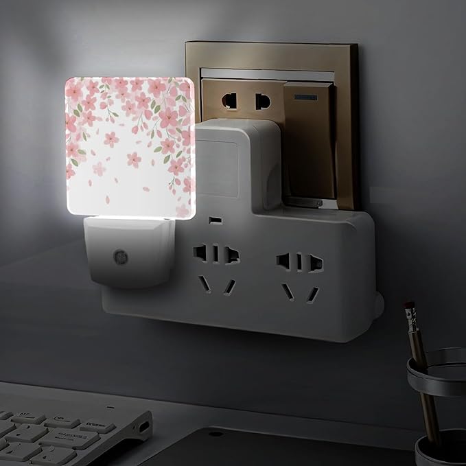 Falling Flowers Night Light, Plug into Wall Decor Nightlights for Bedroom, Bathroom, Hallway, Kitchen, with Dusk to Dawn Light Auto Sensors LED Night Lights for Boys Girls Women Men Room Gifts