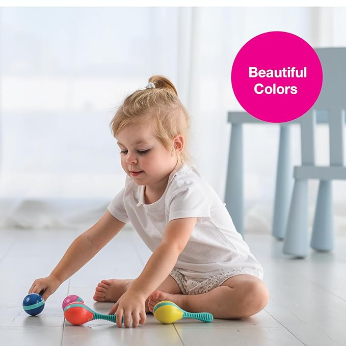 Edushape Maracas for Baby Set of 2 - Vibrant Primary Colors - Toddler and Kids Maracas - Musical Instrument for Babies Baby Shaker Toy - Soothing Sound Time for Sensory Development