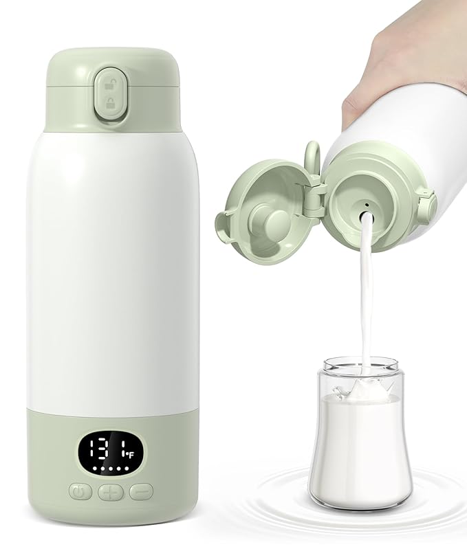 Portable Bottle Warmer 17oz Large Capacity Bottle Warmer for Travel, Fast Heating for Breast Milk Formula and Milk, Suitable for Baby Outdoor Airplane and Car Green5