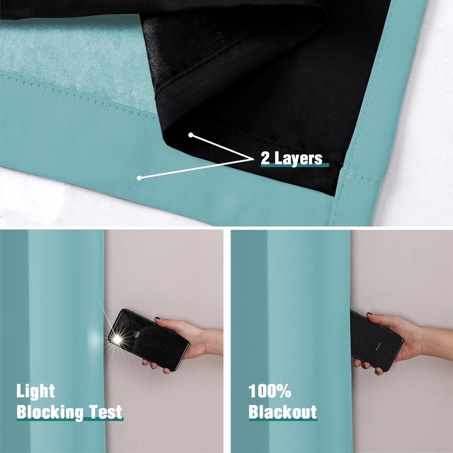 ChrisDowa 100% Blackout Curtains 84 inch Long for Bedroom with Black Liner, Extra Wide 2 Thick Layers Total Blackout Thermal Insulated Grommet Window Curtains 2 Panels Set (Aqua, 60 x 84 Inch)