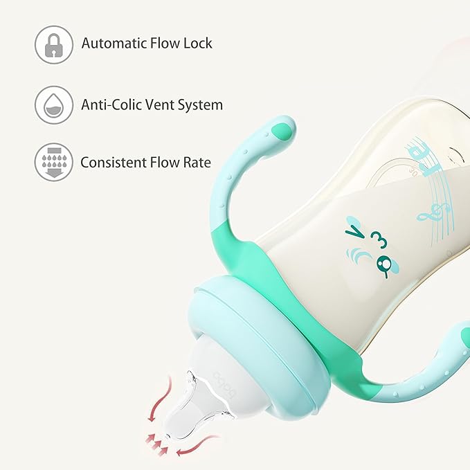 YOHKOH Natural PPSU Baby Bottle with Natural Response Nipple, Newborn Anti-Colic Baby Bottles with Handle, Wide Neck Mushroom Cap Baby Bottle (8.8oz (Pack of 2), Blue1)