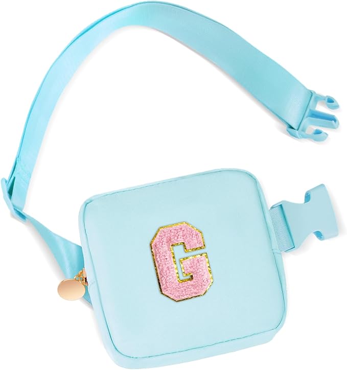 Mini Belt Bag Fanny Pack with Initials Letter Patch Small Crossbody Bags Cute Stuff Birthday Gifts for Teenager Girls Trendy Stuff for Teens - G,Blue