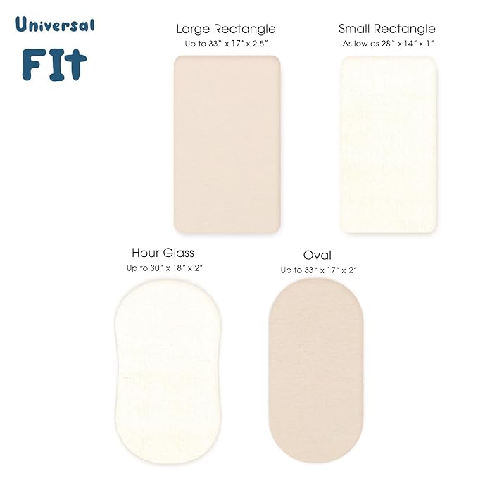 GRSSDER Stretchy Ultra Soft Fitted Bassinet Sheet 3 Pack, Universal Fit for Bassinets Baby Cradle Moses Basket Oval Rectangle Mattress Safe and Snug, Jersey Bassinet Sheets for Girls, Cream/Beige