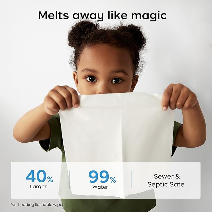 Bc Babycare Flushable Wipes, Hypoallergenic for Sensitive Skin, 99% Water, Plant-Based Fibers, Sewer + Septic Safe, Fragrance Free Toddler Potty Training, 336 Wipes, 8 Pack