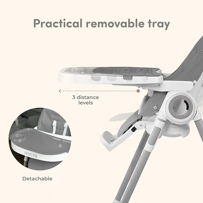 Baby High Chair Adjustable to 7 Different Heights - Foldable High Chairs for Babies and Toddlers - Silla para Comer de Bebe - Dark Grey