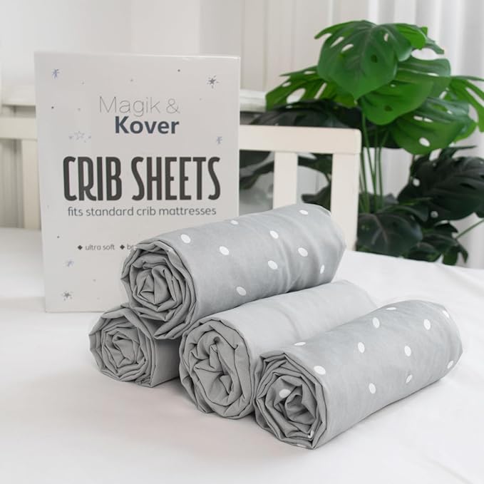 Crib Sheets for Boys 4 Pack, Fitted Baby Crib Sheet Neutral 52" x 28" for Standard Crib and Toddler Bed Mattress, Soft and Breathable Kid Toddler Sheets for Girls Boys, Grey
