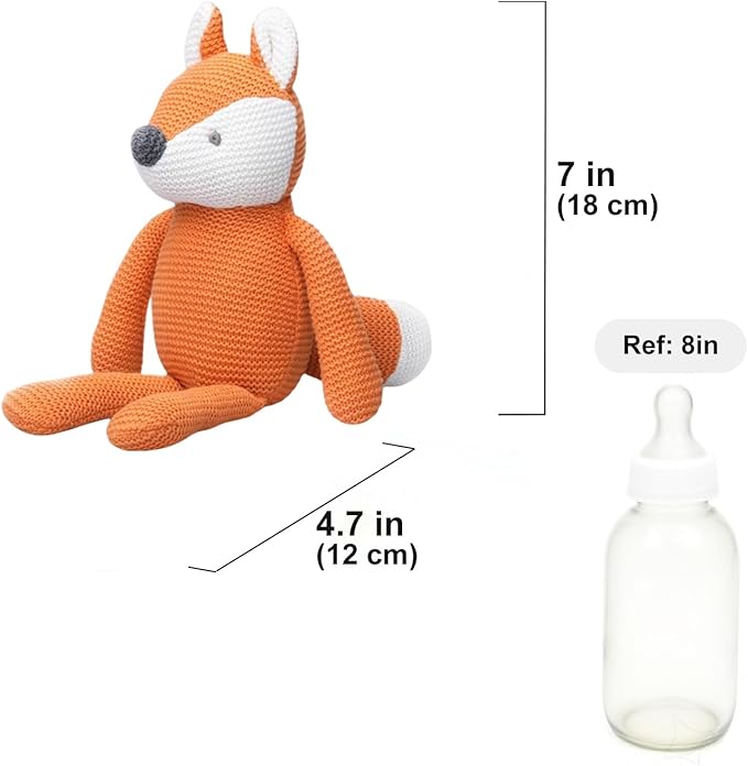 100% Organic Cotton Baby Toys Orange Fox Stuffed Animals for Newborn 7.1"