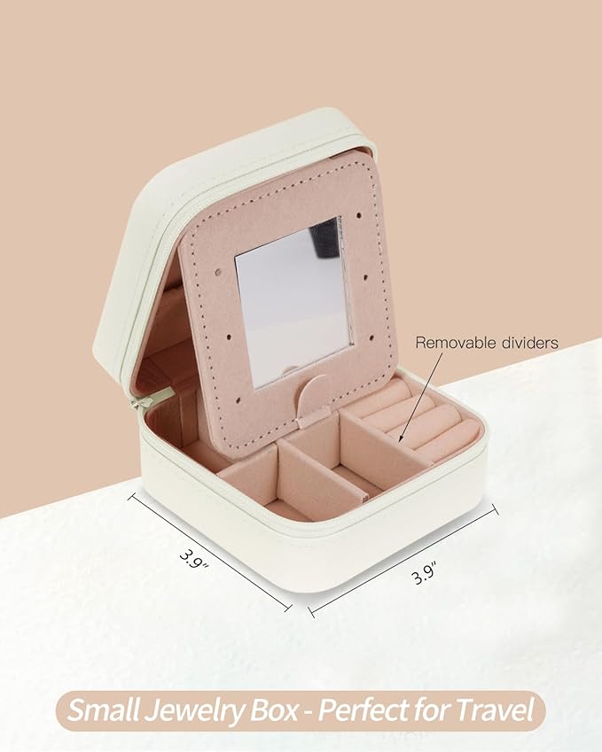 Travel Essentials for Women - Travel Accessories Travel Stuff,Mini Jewelry Organizer Jewelry Case for Traveling,Cute Personalized Jewelry Box,Birthday Gifts for Girls Women | Cream,E