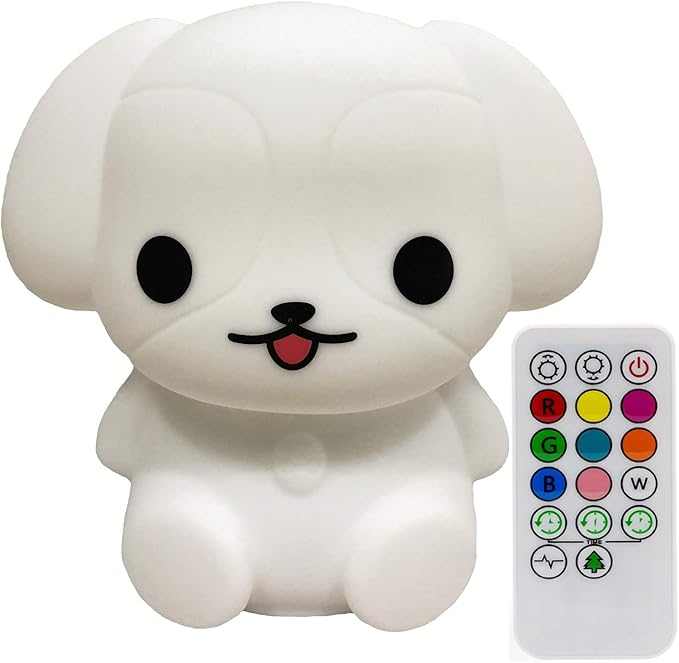 Night Lights Dog Silicone Bedside lamp for Children, Baby Nursery Light Decorative Lamps Decompression Light - Break Resistant/Eye Caring/Adjustable Brightness & Color/Time Setting - Medium