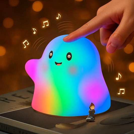 RGB Ghost Night Light – Color-Changing Tap Control Fun Toy for Kids, Soft Squishy Silicone Lamp with Sounds, Dimmable Rechargeable Bedside & Table Lamp, Funny Gift for Boys & Girls