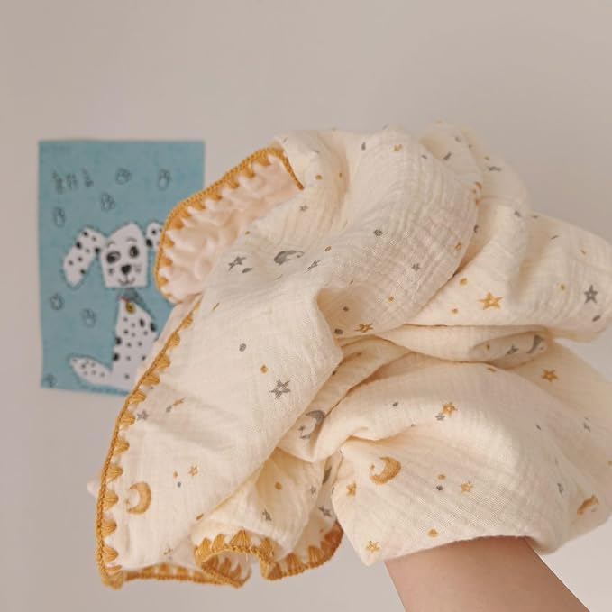 Baby Neutral Muslin Thick Blanket Double Layer Soft Crib Bedding 40x40 inch Throw Blanket Stars Design