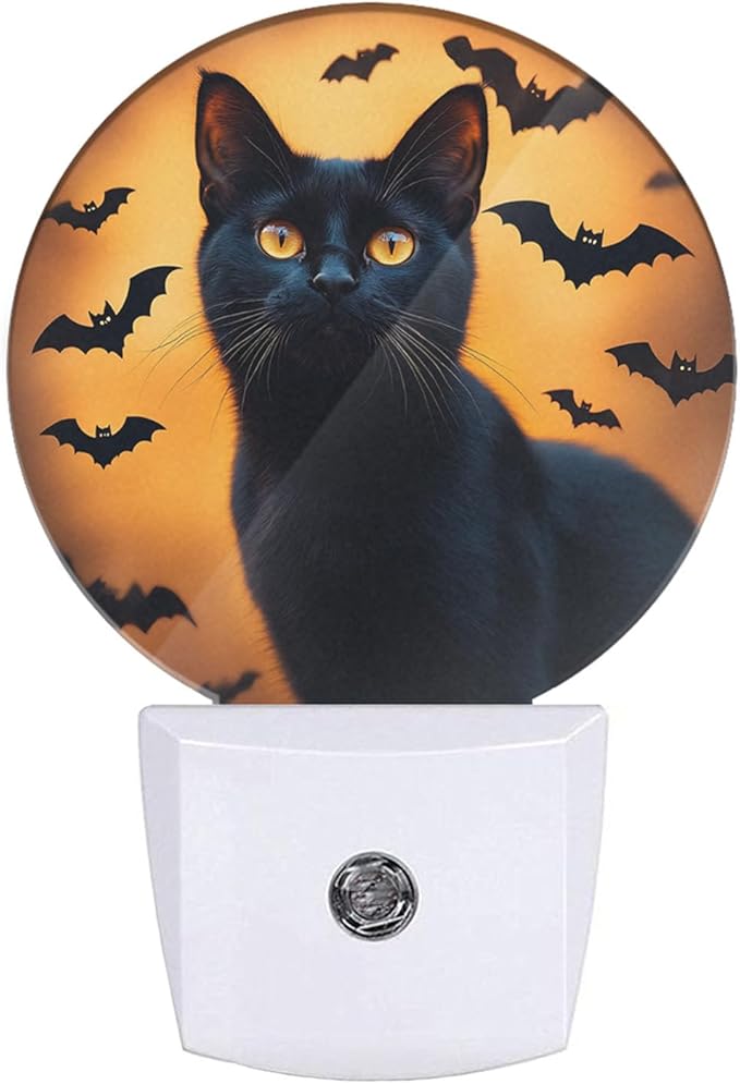 EKOBLA Black Cat Night Light Cool Animal Halloween Night Lights Plug into Wall Dusk to Dawn Sensor Plug-in Nightlights LED Gifts for Men Women Boys Girls Home Decor