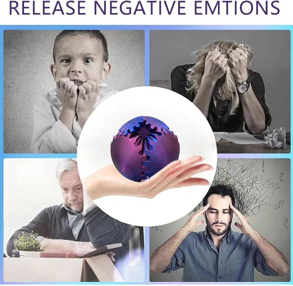 Gear Ball 3D Printed Gear Ball Spin Ball or Cube Fidget Toy, 2024 Gear Sphere, 3D Printed Gear Ball Spin Ball Gear Fidget Toy, Gear Ball Fidget Toy (Purple)