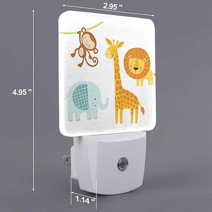 LED Night Light,Cute Jungle Animal LED Night Light Plug into Wall with Dusk to Dawn Light Sensor White Energy Efficient Nightlight for Bedroom Bathroom Hallway Living Room Kitchen